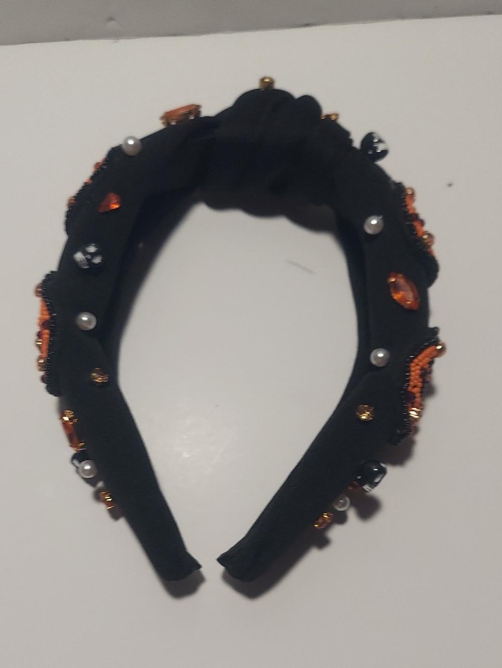 Halloween Embellished Knot Headband with Orange & Pearl Accents